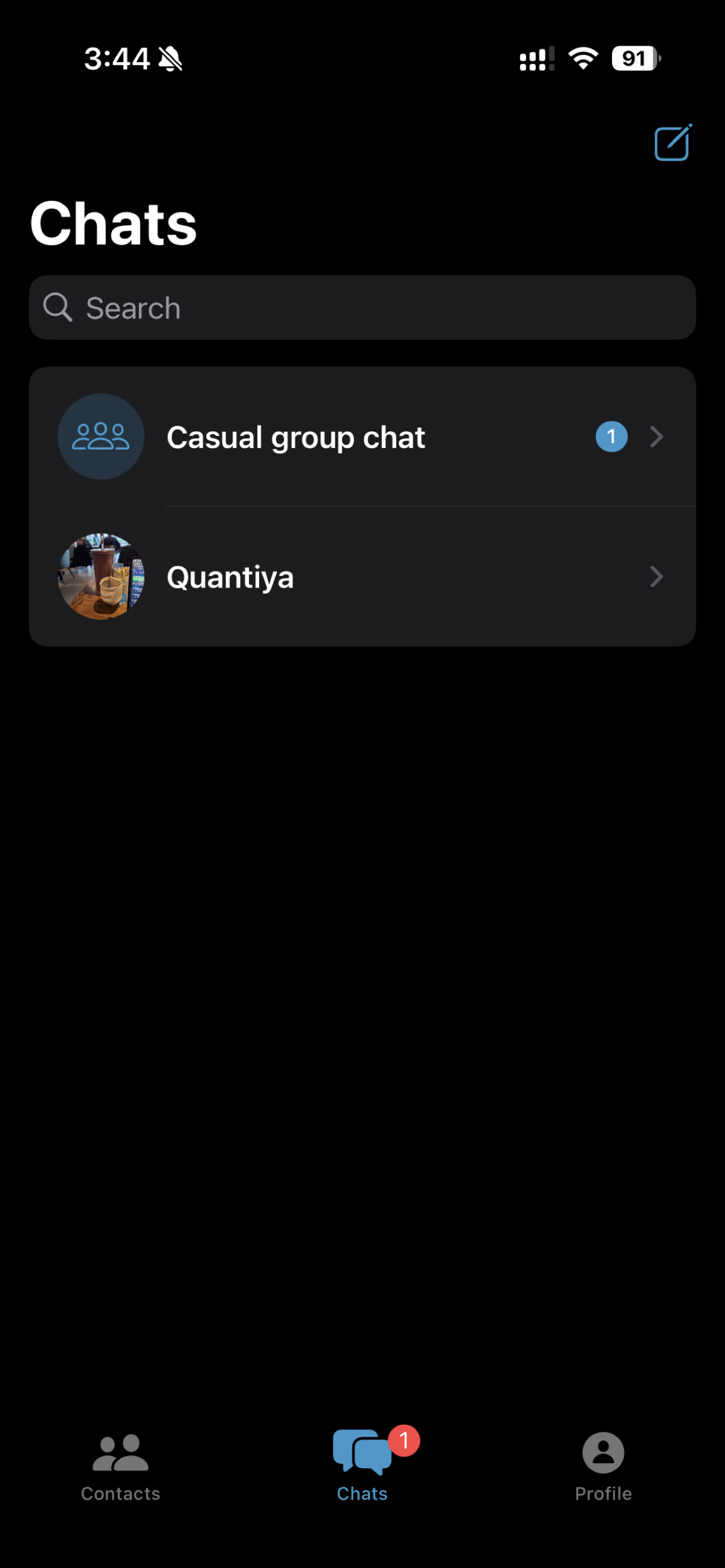 Chats list with unread count